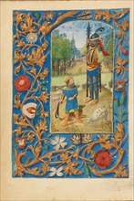 David and Goliath; Crohin-La Fontaine Hours, about 1480-1485 ?. Creator: Master of the Dresden Prayer Book or workshop (Flemish, active about 1480 - 1515).