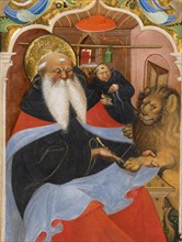 Saint Jerome Extracting a Thorn from a Lion's Paw, second quarter of 15th century.  Creator: Master of the Murano Gradual.