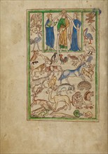 Adam Naming the Animals; Northumberland Bestiary, about 1250-1260. Creator: Unknown.