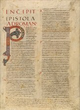 Saint Paul's Epistle to the Romans: leaf from a Bible, about 845.  Creator: Unknown.