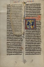 Initial V: The Stoning of Jeremiah; Marquette Bible, about 1270. Creator: Unknown.