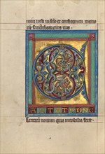 Initial C: Lions and Two Male Heads; Psalter, about 1240-1250. Creator: Unknown.