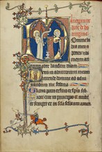 Initial D: The Annunciation; Initial D: A Young Man Praying to Christ in the Clouds, about 1300. Creator: Unknown.