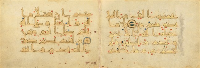 Bifolium from a Fragmentary Qur'an (fols. 1 and 2), 9th century. Creator: Unknown.