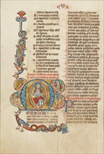 Initial M: Christ in Majesty; Historia Scholastica, about 1300. Creator: Unknown.