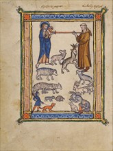 Christ and a Monk and Two Shepherds; Bestiary, about 1270. Creator: Unknown.