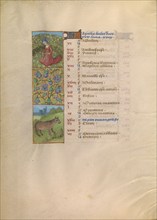 April Calendar Page; Picking Flowers; Taurus; Katherine Hours, about 1480-1485. Creator: Unknown.