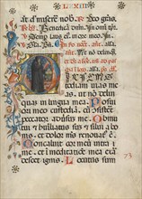 Initial D: A Monk with His Finger to His Lips; Noted Breviary, about 1420. Creator: Unknown.