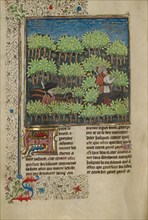 Hunters Training Dogs to Track a Quarry; Livre de la Chasse, about 1430-1440. Creator: Unknown.