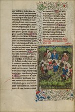 Meal before the Hunt; Livre de la Chasse, about 1430-1440. Creator: Unknown.