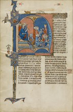 Initial N: King James I of Aragon Overseeing a Court of Law; Vidal Mayor, about 1290-1310. Creators: Unknown, Michael Lupi de Çandiu.