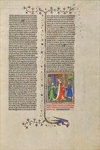 Creusa Receiving the Burning Jewelry from Medea; Des cas des nobles hommes et femmes, about 1413-15. Creators: Boucicaut Master, Workshop of the Boucicaut Master.