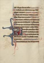 Initial D: Samson Carrying the Gates; Bute Psalter, text and illumination about 1285. Creator: Bute Master.