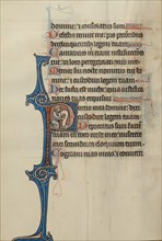 Initial P: A Prophet Holding a Scroll; Bute Psalter, text and illumination about 1285. Creator: Bute Master.