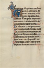 Initial V: A Seated Man Holding a Scroll; Bute Psalter, text and illumination about 1285. Creator: Bute Master.