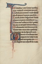 Initial D: David Pointing to a Bloody Sword; Bute Psalter, text and illumination about 1285. Creator: Bute Master.