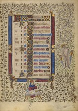 Calendar Page for January: Feasting: Aquarius; Book of Hours, about 1410. Creator: Unknown.