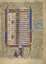 Calendar Page for February: Keeping Warm: Pisces; Book of Hours, about 1410. Creator: Unknown.