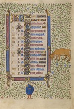 Calendar Page for April: Picking Flowers: Taurus; Book of Hours, about 1410.  Creator: Unknown.