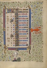 Calendar Page for June: Mowing: Cancer; Book of Hours, about 1410. Creator: Unknown.