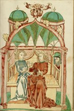 Barlaam Instructing Josaphat in the Christian Doctrine; Barlaam und Josaphat, 1469. Creators: Hans Schilling, Diebolt Lauber.