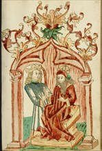 Josaphat and King Avenir in Conversation; Barlaam und Josaphat, 1469. Creators: Hans Schilling, Diebolt Lauber.