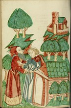 Nachor Visits a Holy Man; Barlaam und Josaphat, 1469. Creators: Hans Schilling, Diebolt Lauber.