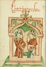 King Avenir Converses with Josaphat; Barlaam und Josaphat, 1469. Creators: Hans Schilling, Diebolt Lauber.