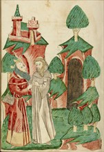 The Aged Josaphat Meets Barlaam; Barlaam und Josaphat, 1469. Creators: Hans Schilling, Diebolt Lauber.