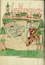 The Crossing of the Red Sea; Barlaam und Josaphat, 1469. Creators: Hans Schilling, Diebolt Lauber.