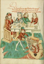 A Royal Wedding Feast: An Unsuitably Dressed Guest Cast into Darkness; Barlaam und Josaphat, 1469. Creators: Hans Schilling, Diebolt Lauber.