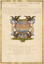 Escutcheon with a Landscape; Nine Emblems for Louis XIV, about 1663-1668. Creator: Jacques Bailly.