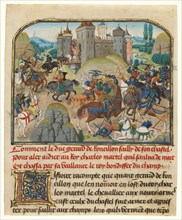 Roussillon Going to Martel's Aid; Histoire de Charles Martel, written 1463-65; illuminated 1467-72. Creators: Loyset Liedet, Pol Fruit.