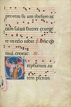 Initial S: The Stoning of Saint Stephen; Antiphonal, late 13th century. Creator: Master of Gerona.