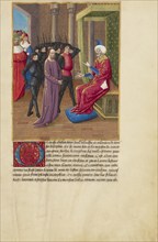 Christ before Annas; La Passion de nostre seigneur ihesus christ, about 1480-1490. Creators: Master of Guillaume Lambert, Workshop of Master of Guillaume Lambert.