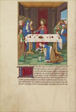 Mary Magdalene and Martha Inviting Christ and the Virgin to Dinner at the Home..., about 1480-1490. Creators: Master of Guillaume Lambert, Workshop of Master of Guillaume Lambert.