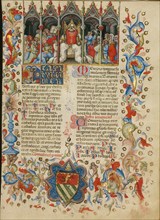 The Elevation of the Host: Initial T: A Putto Between the Sun and.., between about 1389 and 1400. Creator: Master of the Brussels Initials.