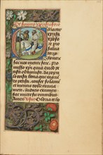 Initial O: Saint Christopher; Crohin-La Fontaine Hours, (about 1480-1485?). Creators: Master of the Dresden Prayer Book, Workshop of the Master of the Dresden Prayer Book.