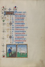 Calendar Page for March: Digging: Aries; Book of Hours, about 1450-1455. Creator: Master of the Lee Hours.