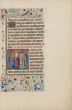 Initial O: Saint Barbara before a Tower; Llangattock Hours, 1450s. Creator: Master of the Llangattock Hours.