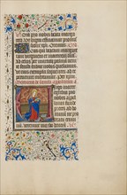 Initial V: Saint Apollonia with a Book and Tongs; Llangattock Hours, 1450s. Creator: Master of the Llangattock Hours.