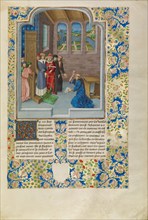 Froissart Kneeling before Gaston Phébus, Count of Foix, c1360s; about 1480-1483. Creator: Master of the Soane Josephus.