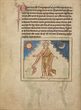 The Creation of the Sun, Moon, and Stars; Northumberland Bestiary, about 1250-1260. Creator: Unknown.