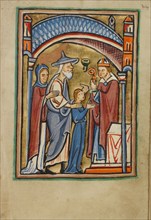 The Departure of the Virgin from the Temple; Illustrated Vita Christi..., about 1190-1200. Creator: Unknown.