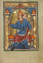 Herod Enthroned; Illustrated Vita Christi, with devotional..., about 1190-1200 & about 1480-90. Creator: Unknown.