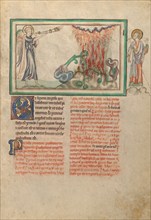 The First Trumpet: Hail and Fire Fall from Heaven; Dyson Perrins Apocalypse, about 1255-1260. Creator: Unknown.