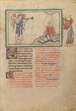 The Third Trumpet: The Burning Star Falls into the River; Dyson Perrins Apocalypse, about 1255-1260. Creator: Unknown.