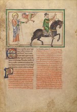 The Opening of the Third Seal: The Third Horseman; Dyson Perrins Apocalypse, about 1255-1260. Creator: Unknown.