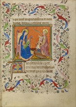 Saint Catherine Presenting a Kneeling Woman to the Virgin and Child; Book of Hours, about 1400-1410. Creator: Unknown.