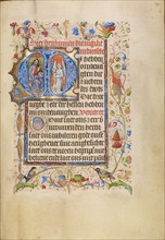 Initial M: An Angel Presenting a Soul to Christ as Judge; Book of Hours, after 1460. Creator: Unknown.